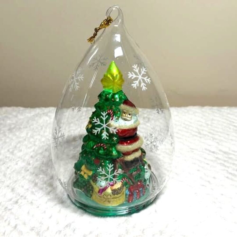 Sorelle LED Lighted Glass Cloche Christmas Ornament - Santa & Tree, with Box
